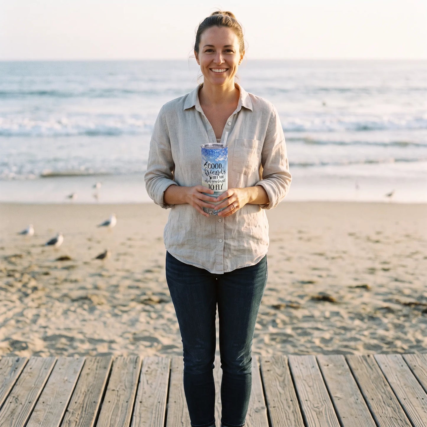 Good Friends Beach Sunset Holographic 20oz Skinny Tumbler