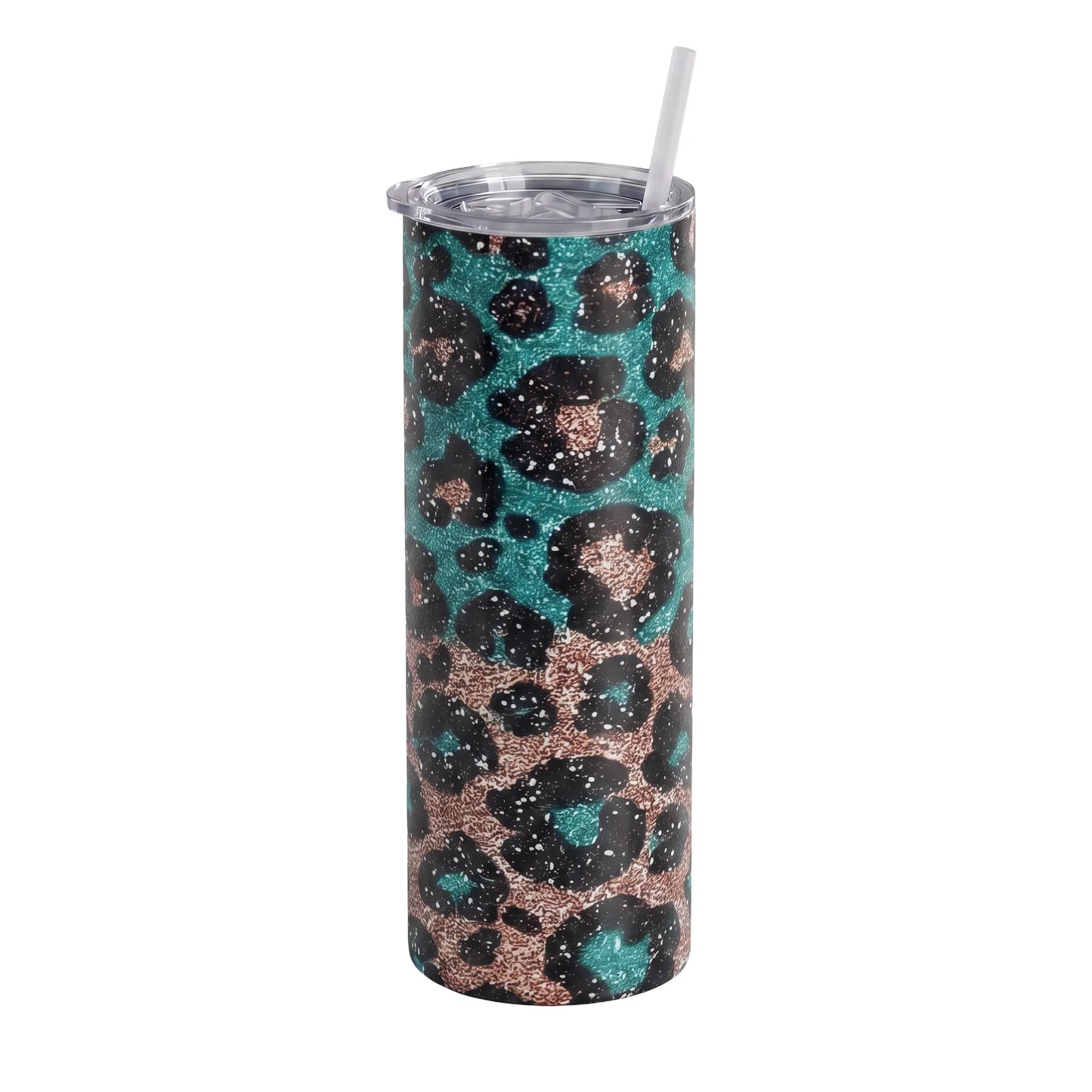 Teal & Rose Gold Leopard Print 20oz Skinny Tumbler