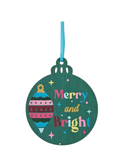 Holiday Merry and Bright Handpainted Wooden Christmas Ornament