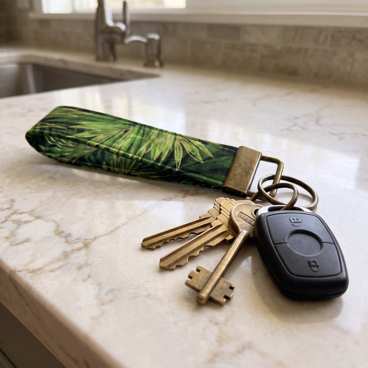 Tropical Palm Leaf Keychain Wristlet