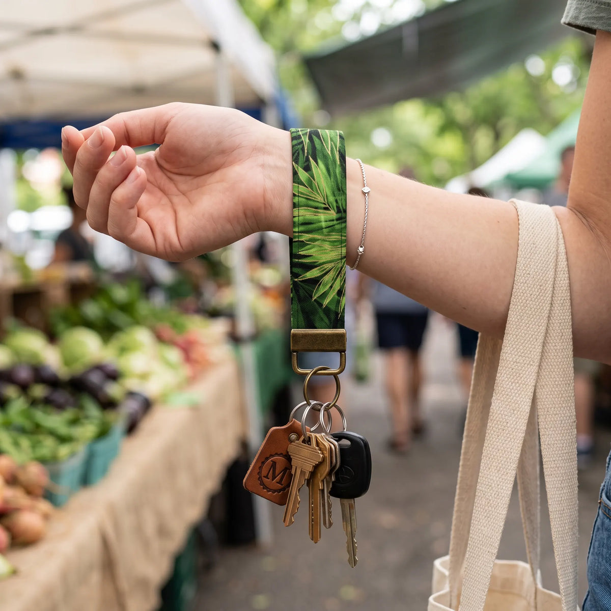 Tropical Palm Leaf Keychain Wristlet
