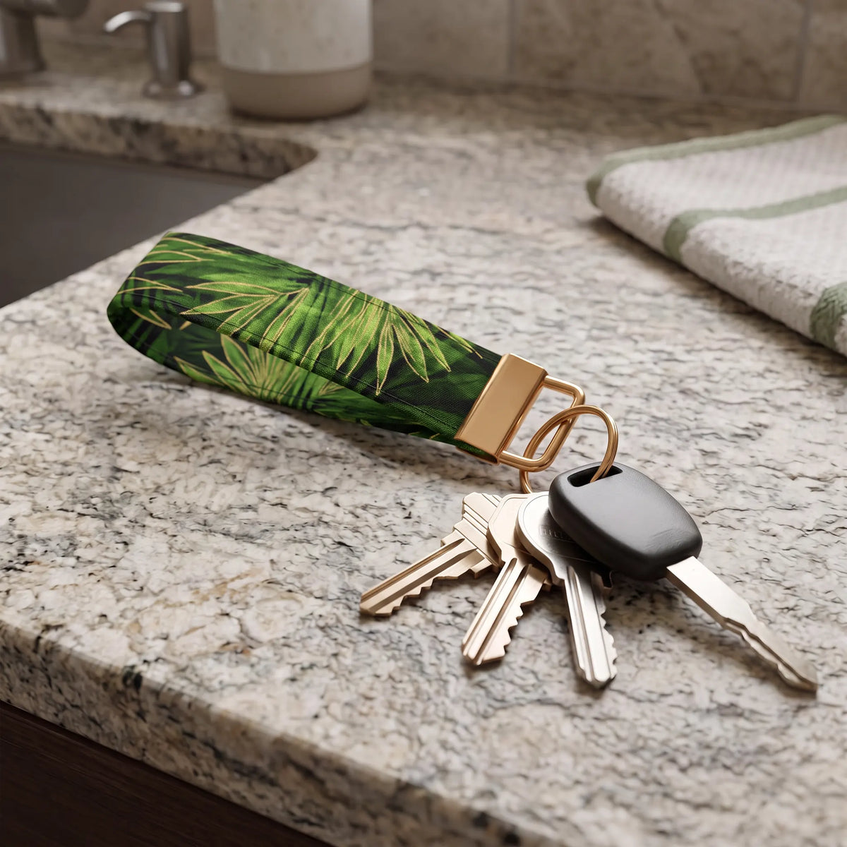 Tropical Palm Leaf Keychain Wristlet