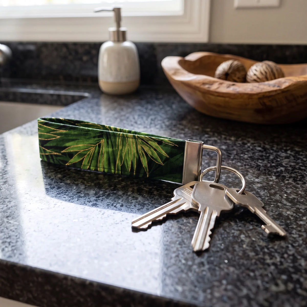 Tropical Palm Leaf Keychain Wristlet