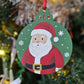 Green Santa Claus Snowfall Handpainted Wooden Christmas Ornament