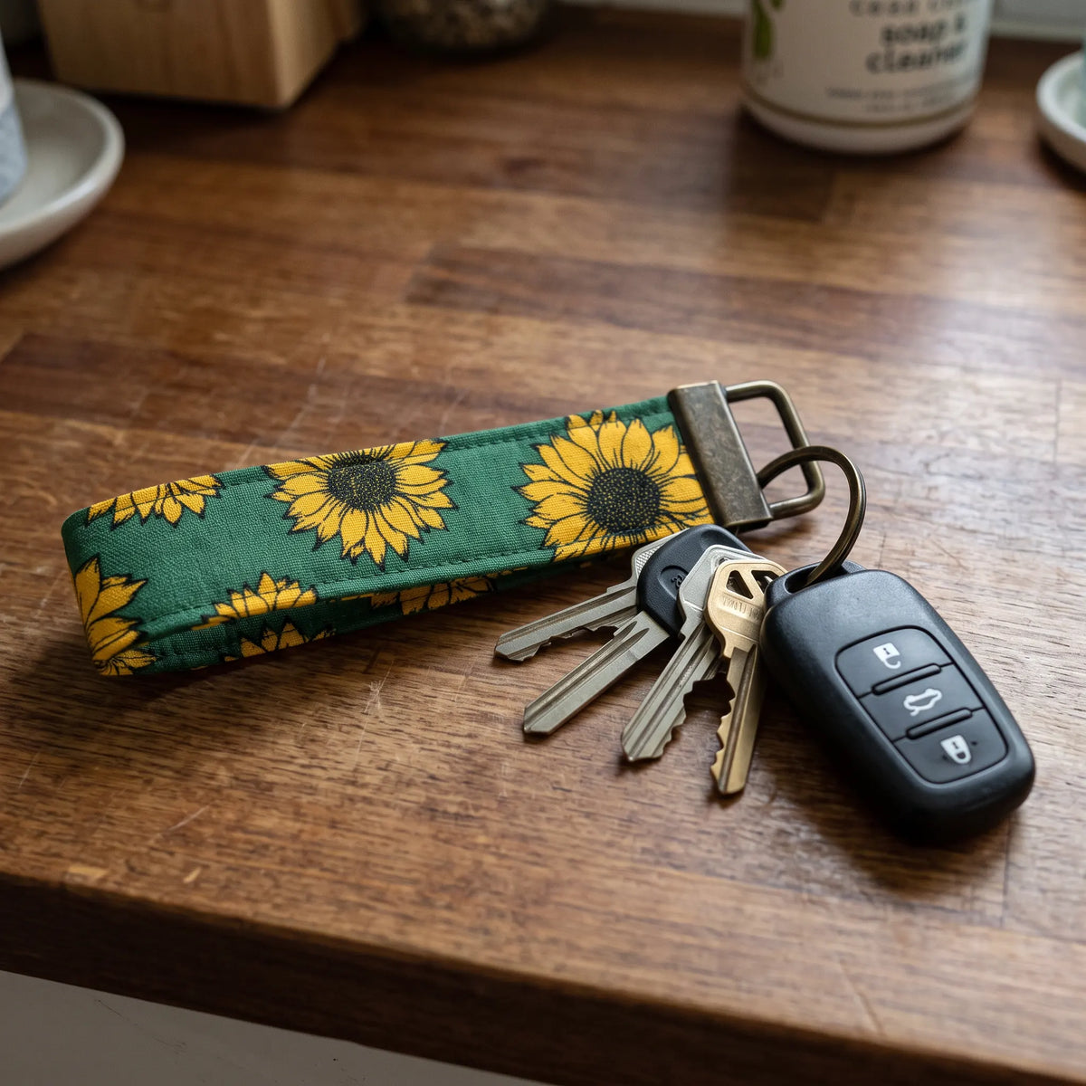 Green Sunflower Keychain Wristlet