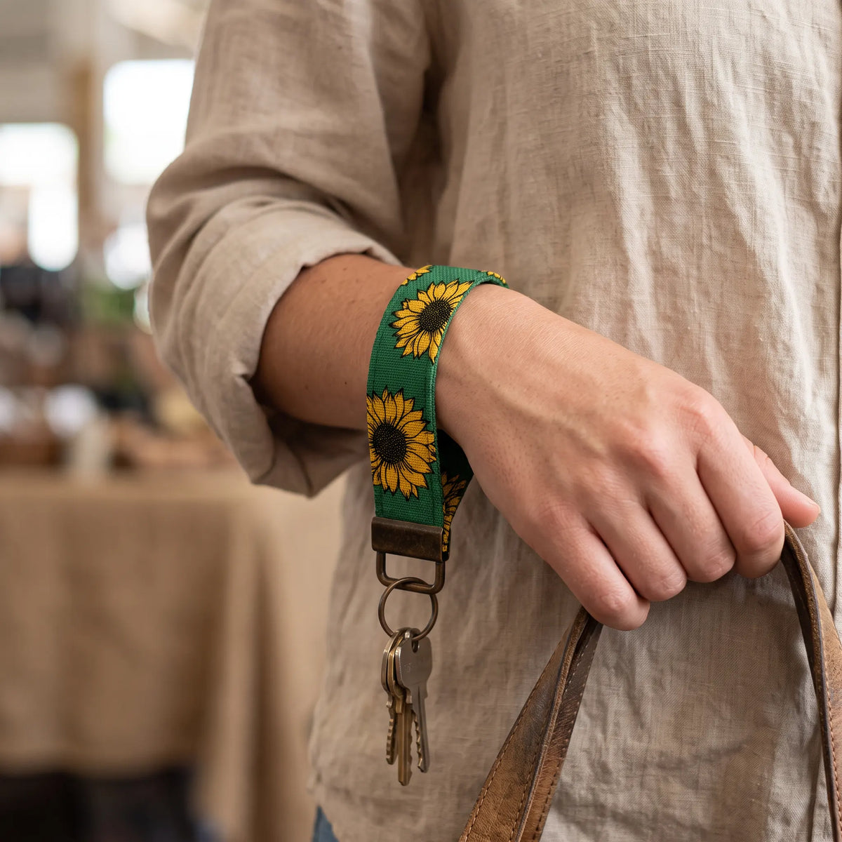 Green Sunflower Keychain Wristlet