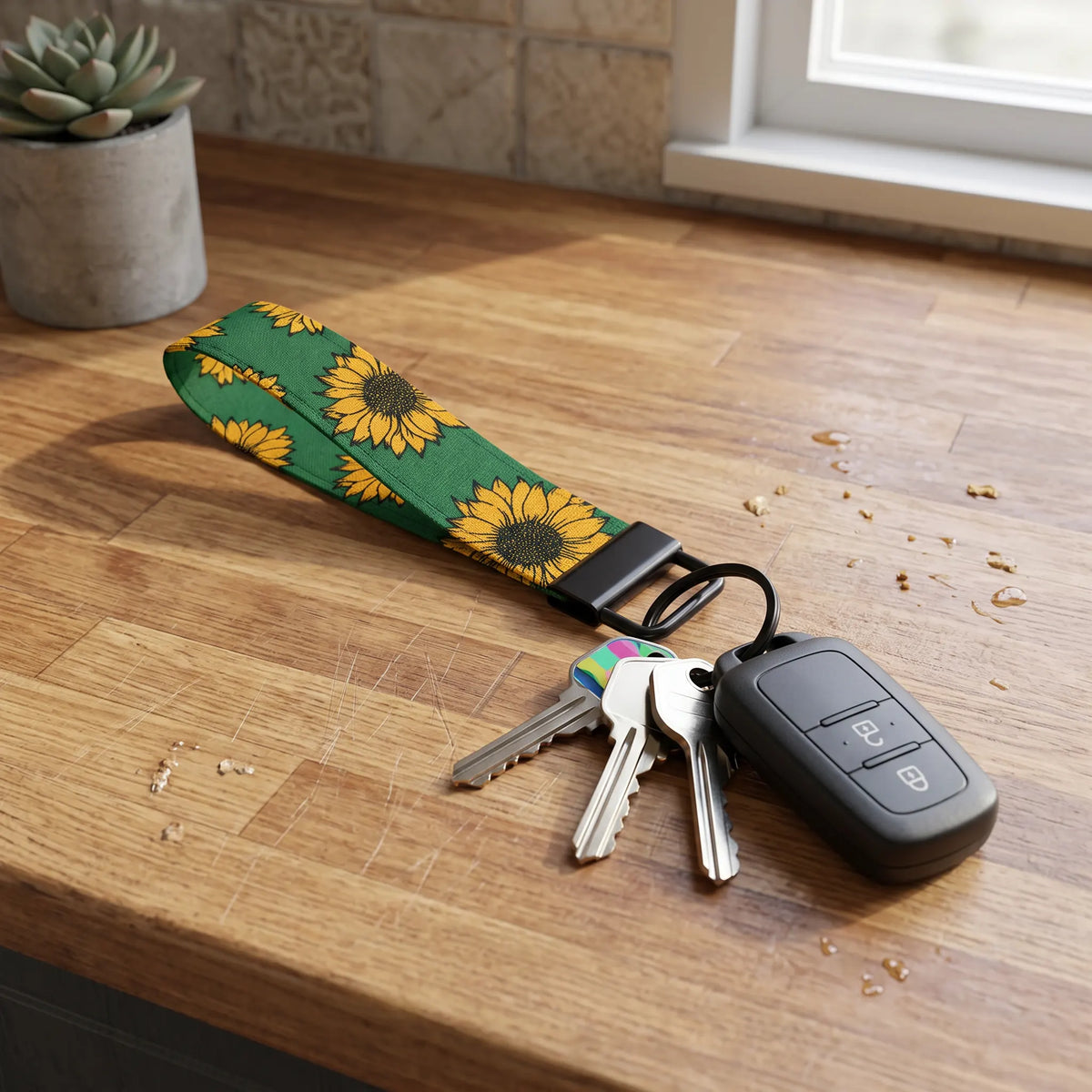 Green Sunflower Keychain Wristlet