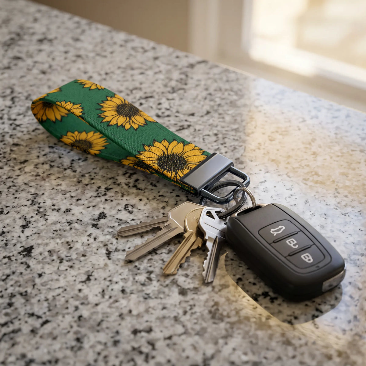Green Sunflower Keychain Wristlet