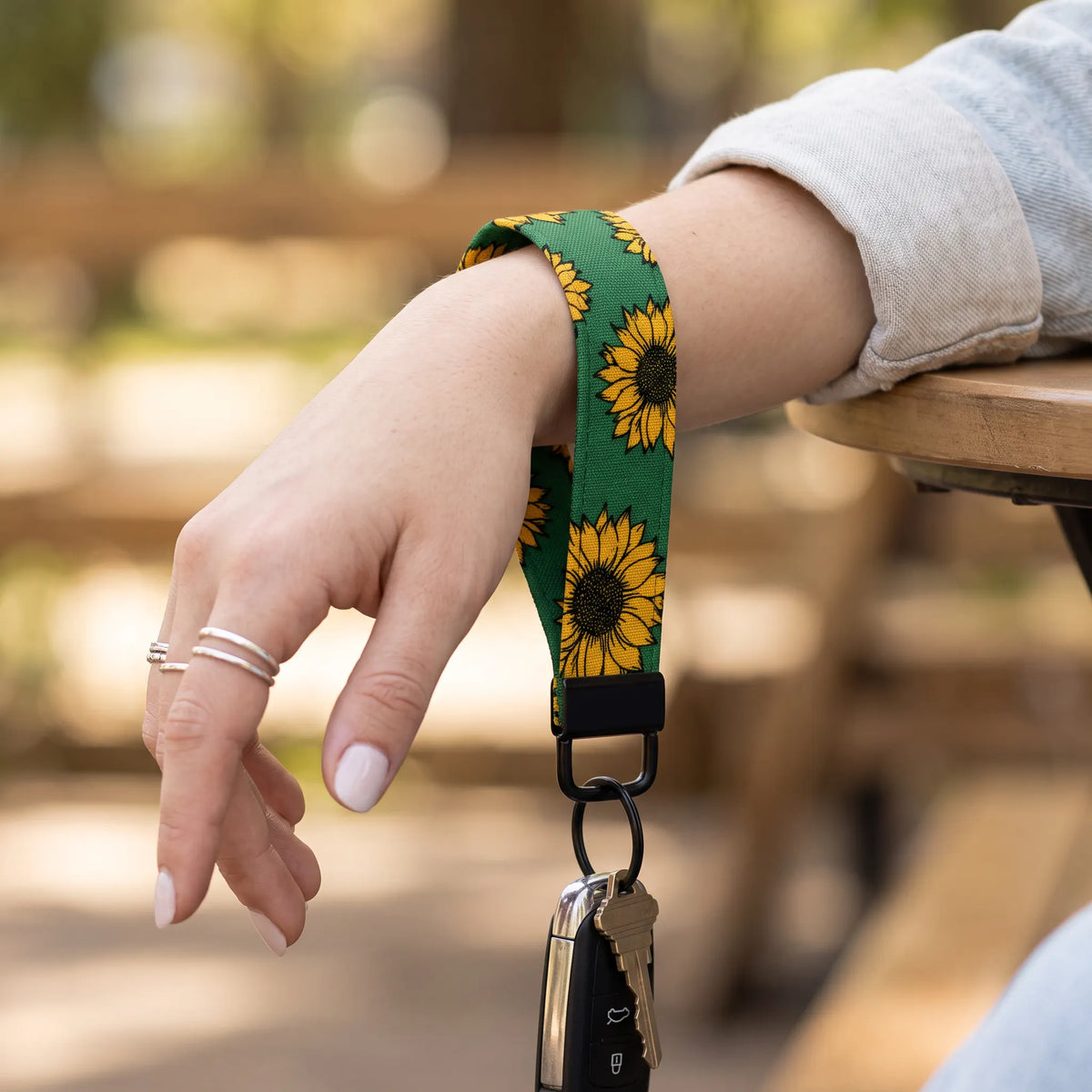 Green Sunflower Keychain Wristlet