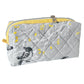 Grey Branch Sparrow Bird Pattern Yellow Accented Quilted Pattern Mini Zipper Box Pouch