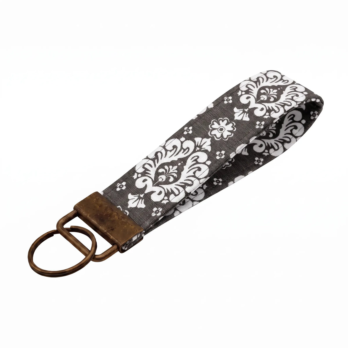 Gray Damask Keychain Wristlet