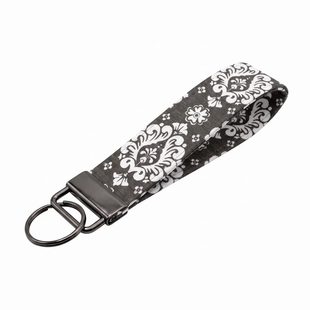 Gray Damask Keychain Wristlet
