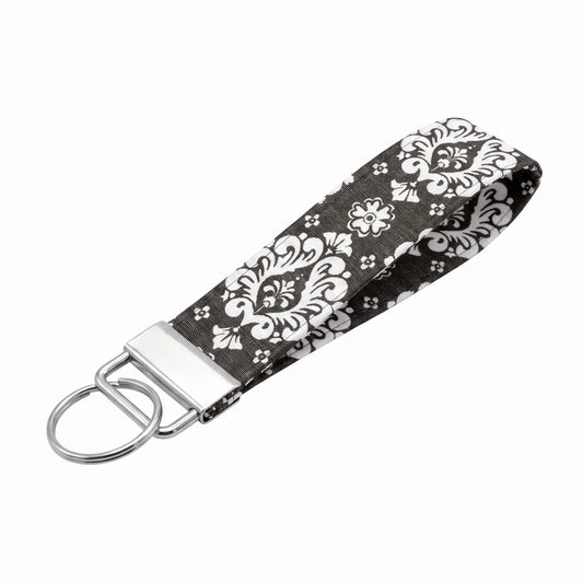 Gray Damask Keychain Wristlet