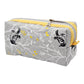 Grey Branch Sparrow Bird Pattern Yellow Accented Quilted Pattern Mini Zipper Box Pouch