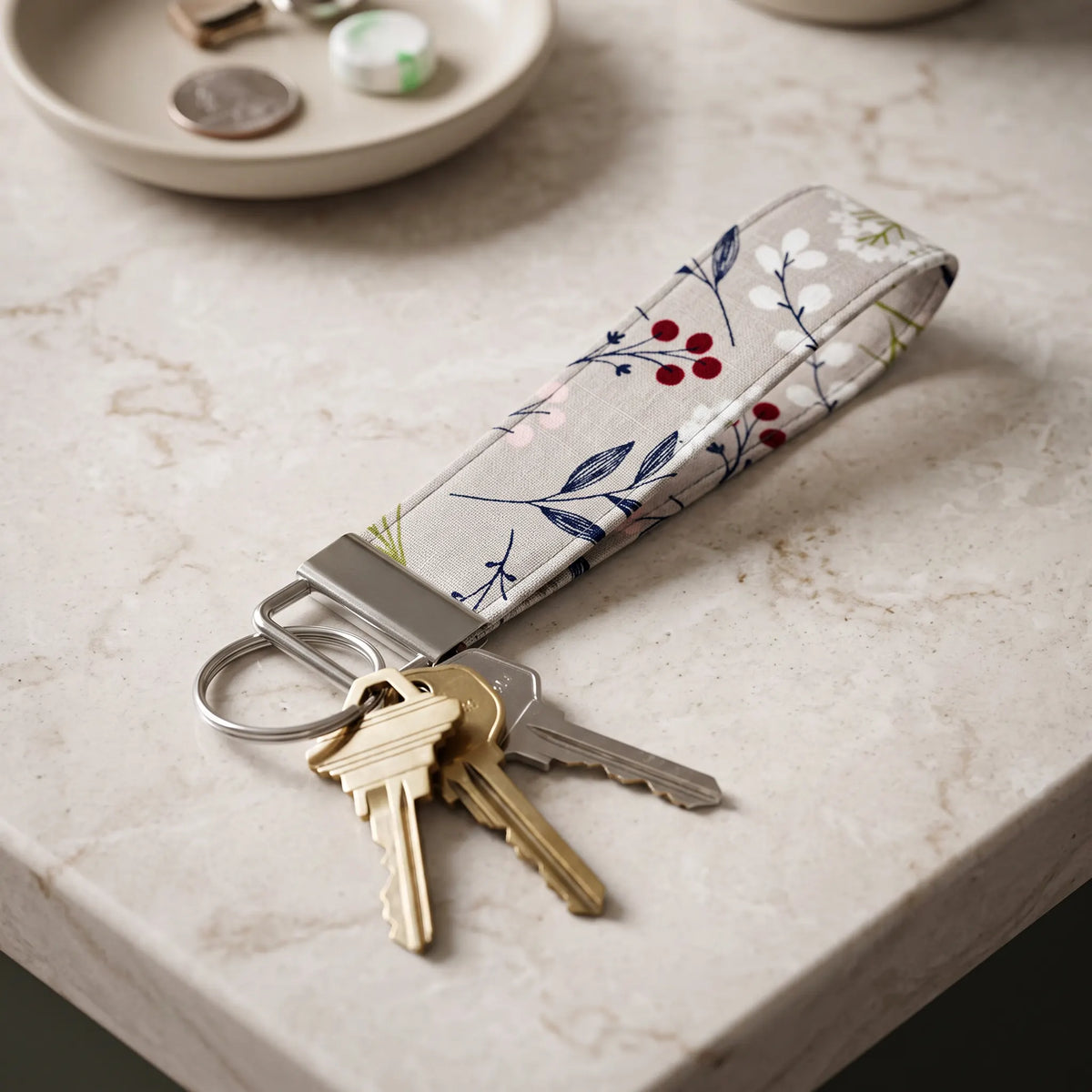 Gray Botanical Floral Keychain Wristlet
