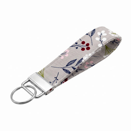 Gray Botanical Floral Keychain Wristlet
