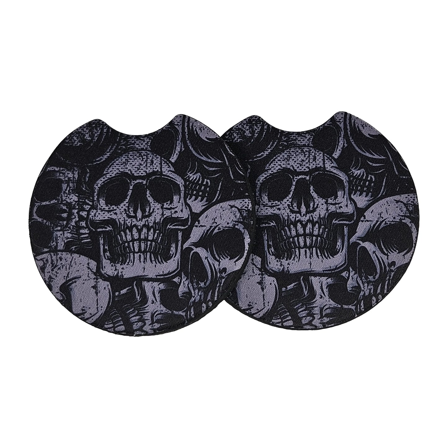Gothic Grunge Skulls 2-Pack Neoprene Car Coaster Set