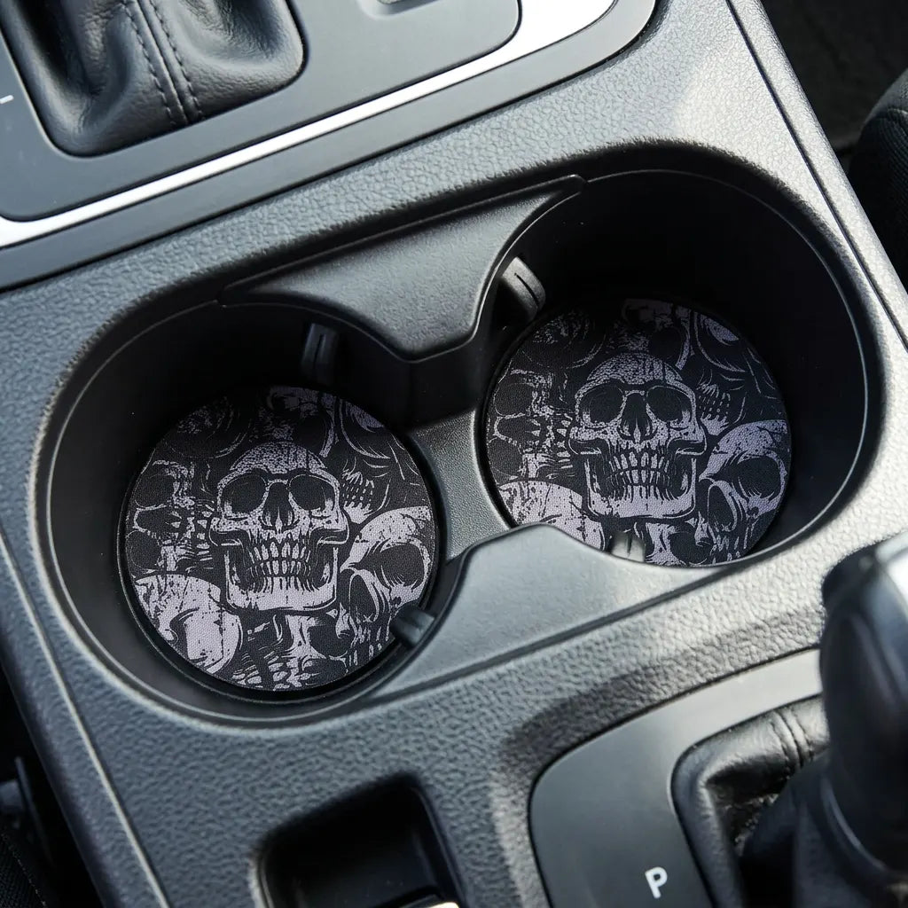 Gothic Grunge Skulls 2-Pack Neoprene Car Coaster Set