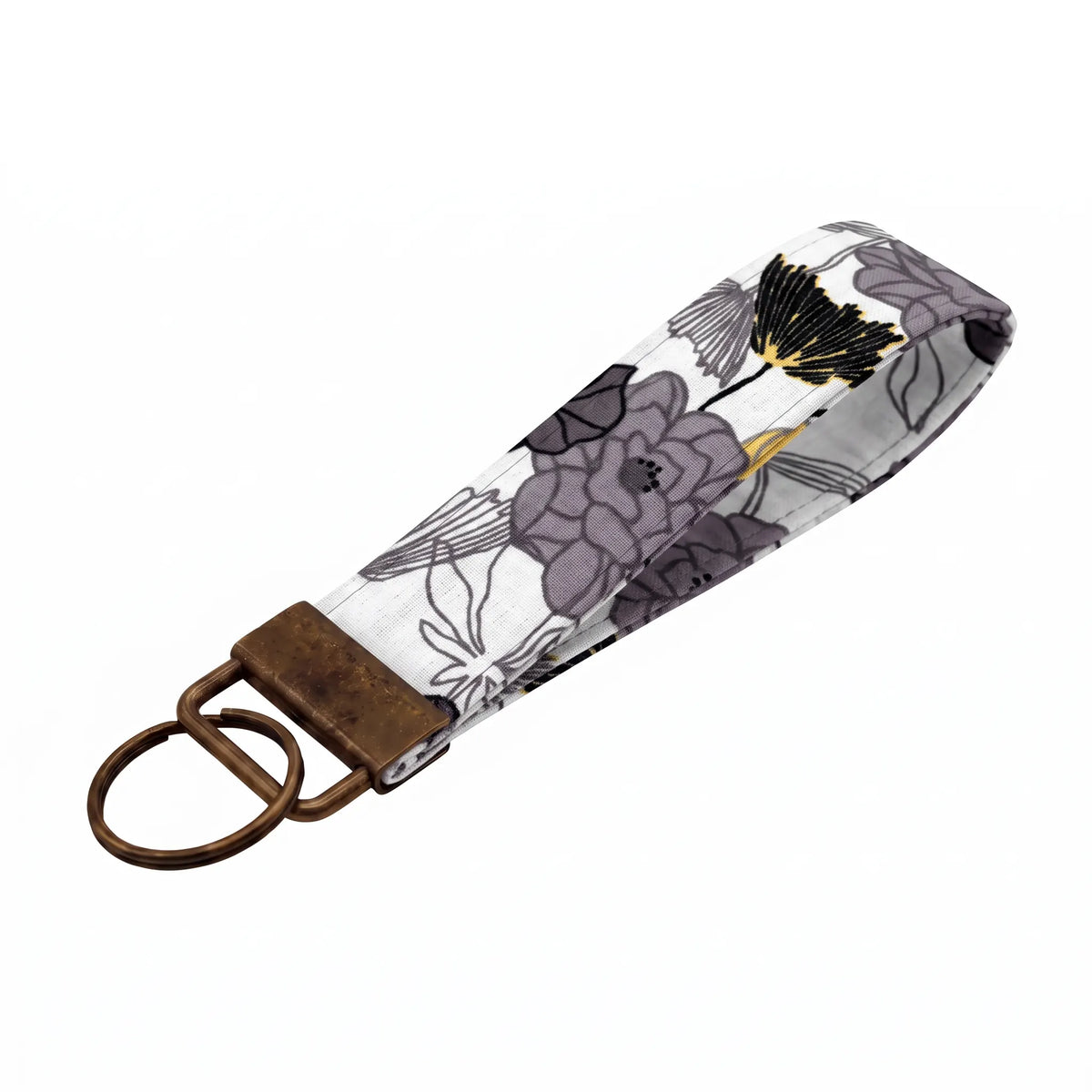 Gray Yellow Floral Keychain Wristlet
