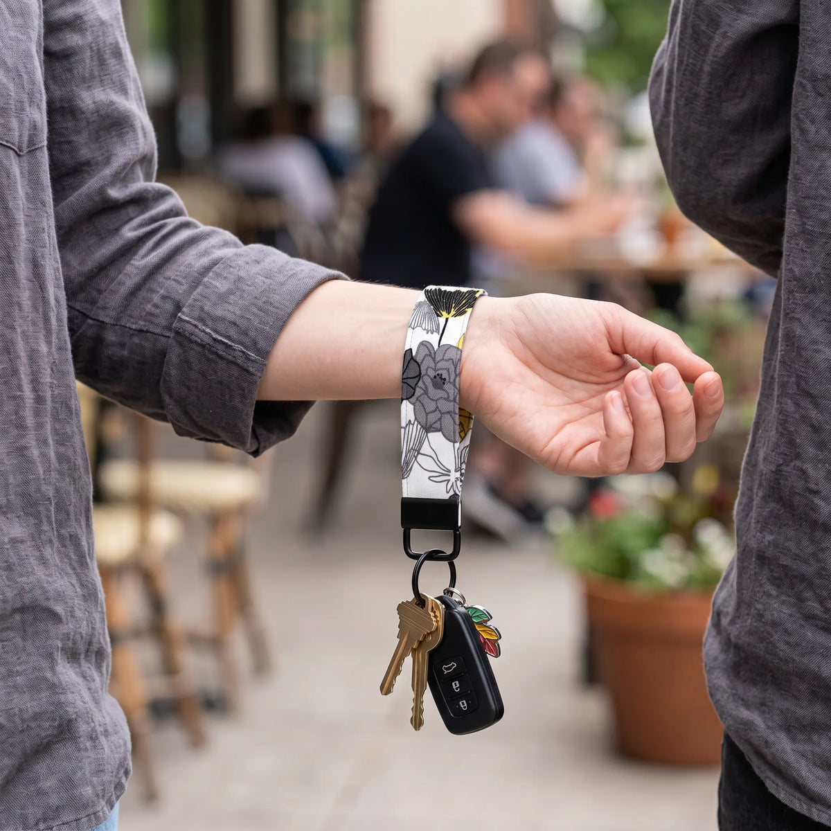 Gray Yellow Floral Keychain Wristlet