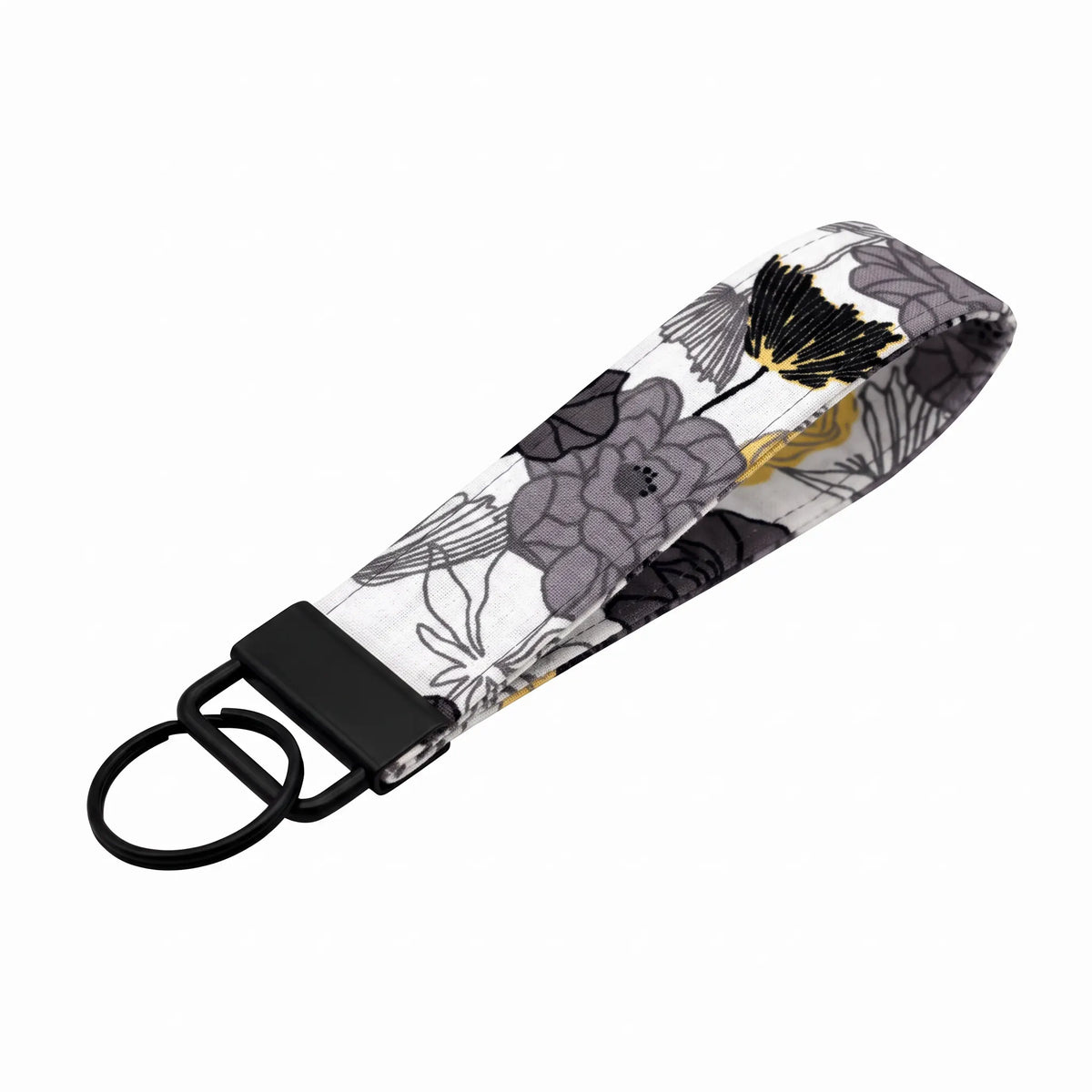Gray Yellow Floral Keychain Wristlet
