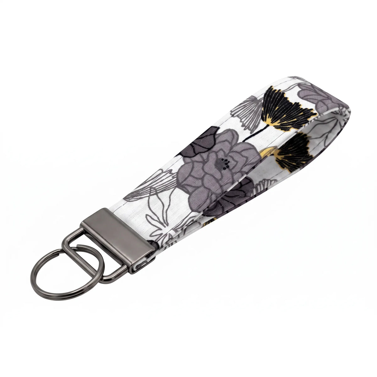 Gray Yellow Floral Keychain Wristlet