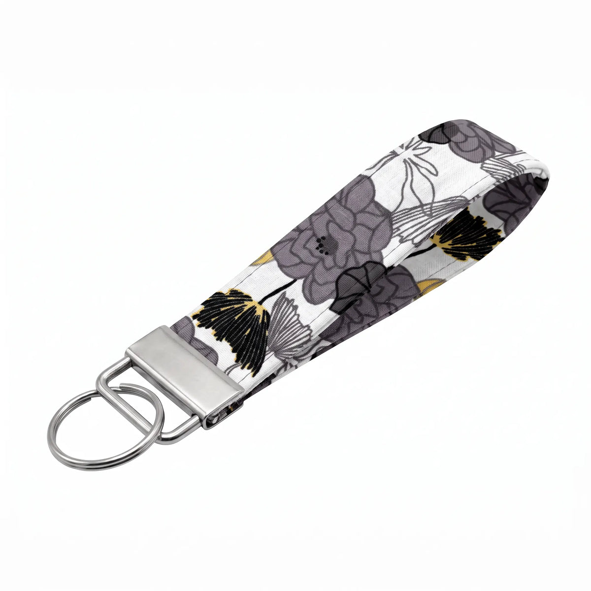 Gray Yellow Floral Keychain Wristlet