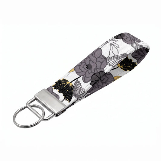 Gray Yellow Floral Keychain Wristlet