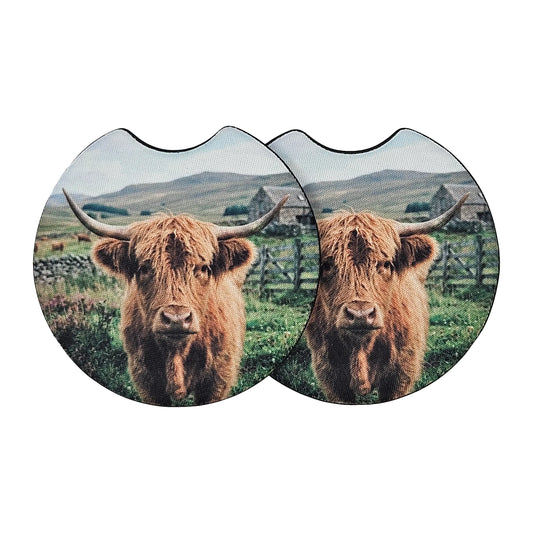 Highland Cow 2 Pack Neoprene Car Coaster Set