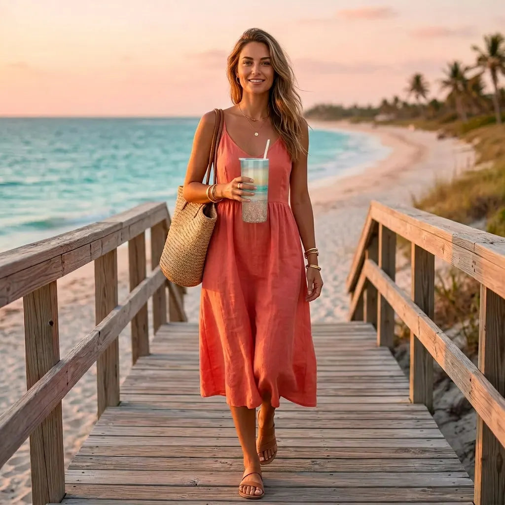 20 oz Holographic On the Beach Ocean Sunset Sublimation Tumbler