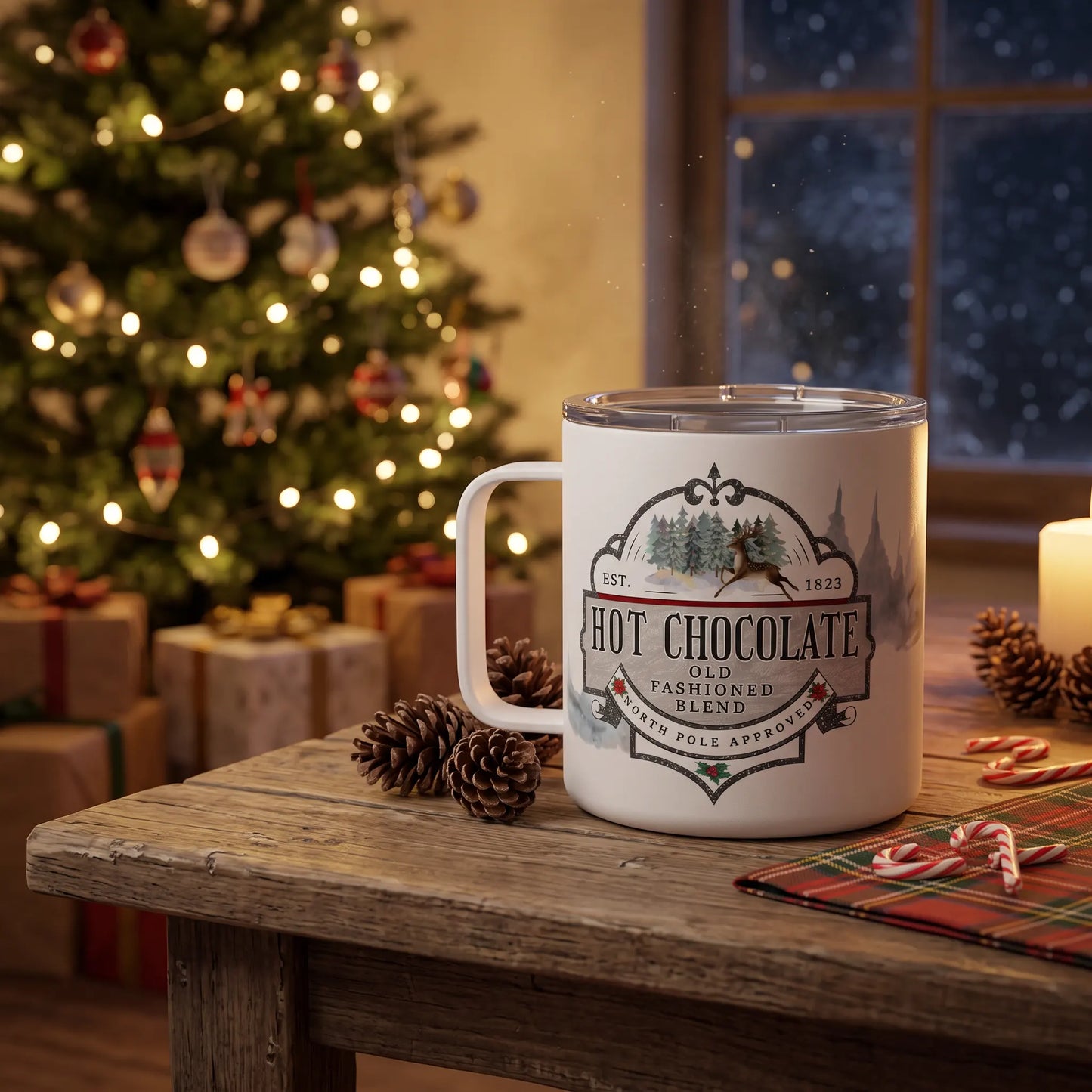 Retro North Pole Hot Chocolate 14oz Insulated Travel Mug