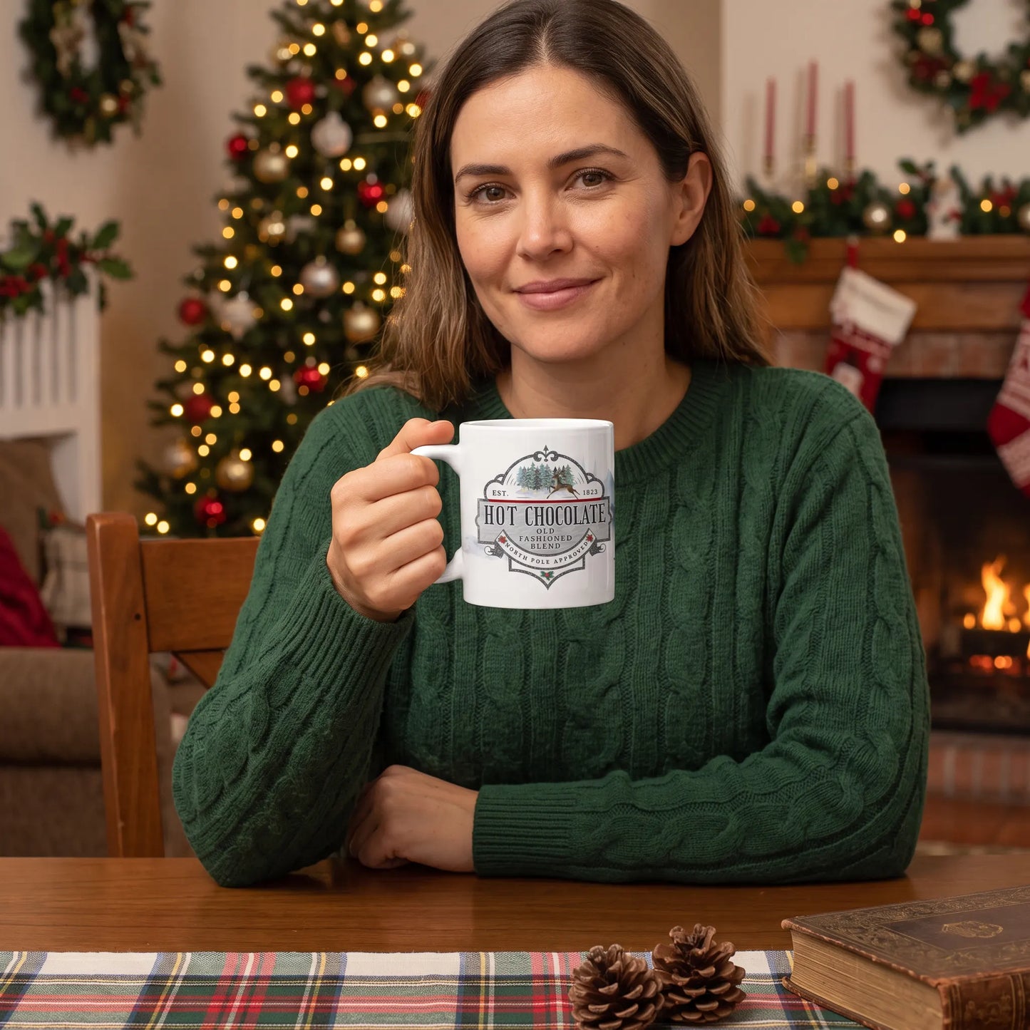 Vintage Christmas Hot Chocolate Mug, 11oz Winter Scene Holiday Cocoa Cup