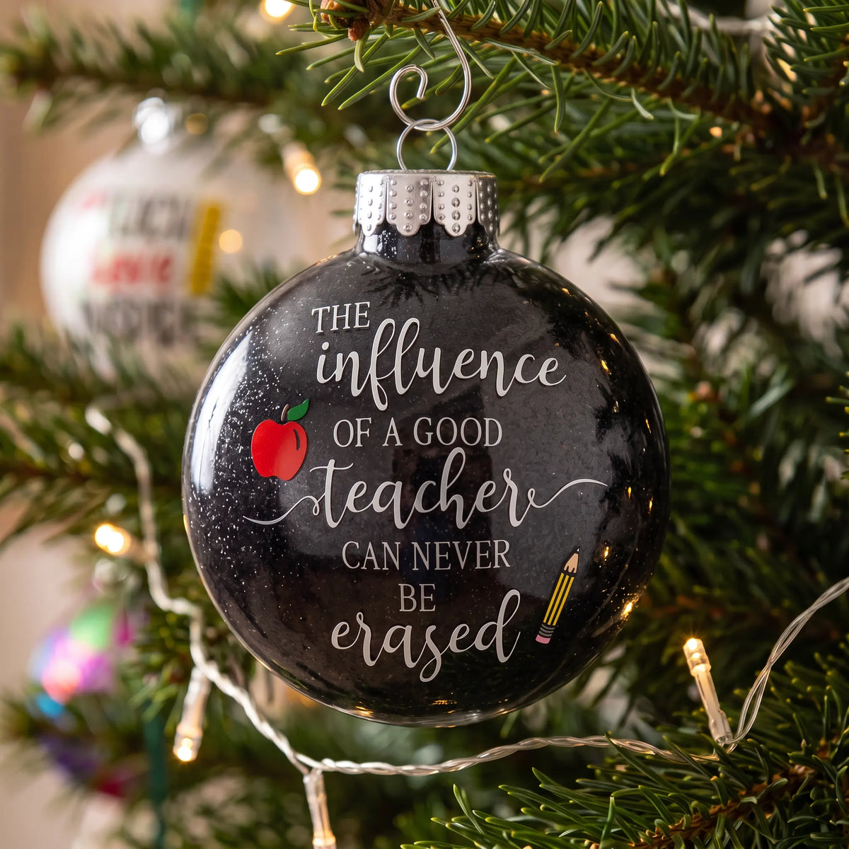 Influence of a Good Teacher Apple Pencil Glass Ornament