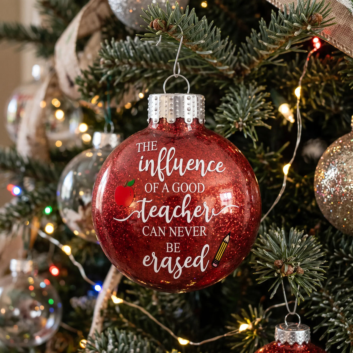 Influence of a Good Teacher Apple Pencil Glass Ornament