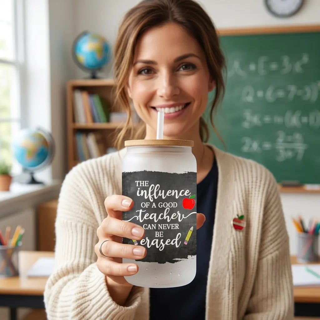 Teacher Influence 16oz Frosted Glass Can Set