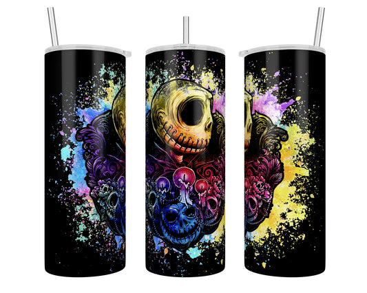 20 oz Skinny Jack and Sally Rainbow Pumpkin Heads Sublimation Tumbler Glow-in-the-Dark Blue - Imperfect