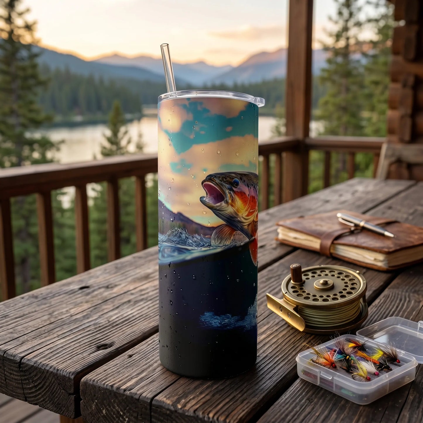 Rainbow Trout Fishing Scene 20oz Skinny Tumbler