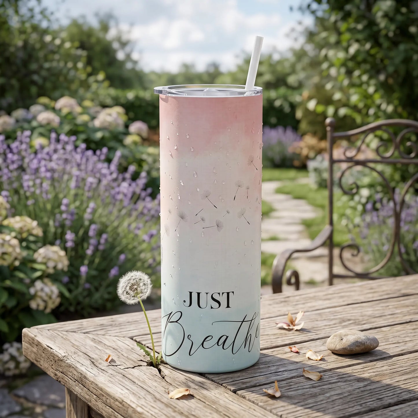 Just Breathe Dandelion Holographic 20oz Skinny Tumbler