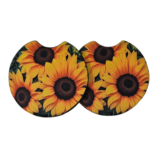Vibrant Sunflower 2 Pack Neoprene Car Coaster Set