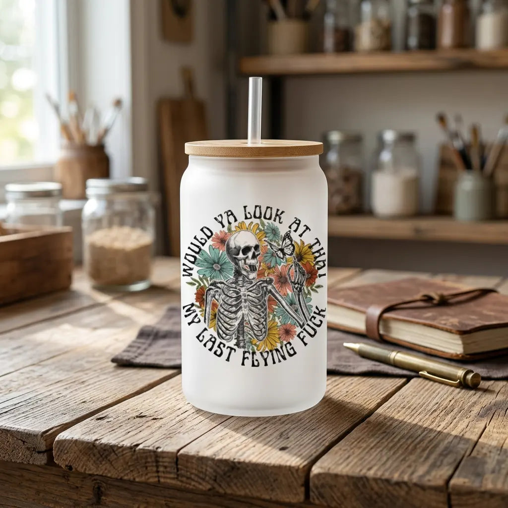 My Last Flying Fuck 16oz Frosted Skeleton Glass Can Set