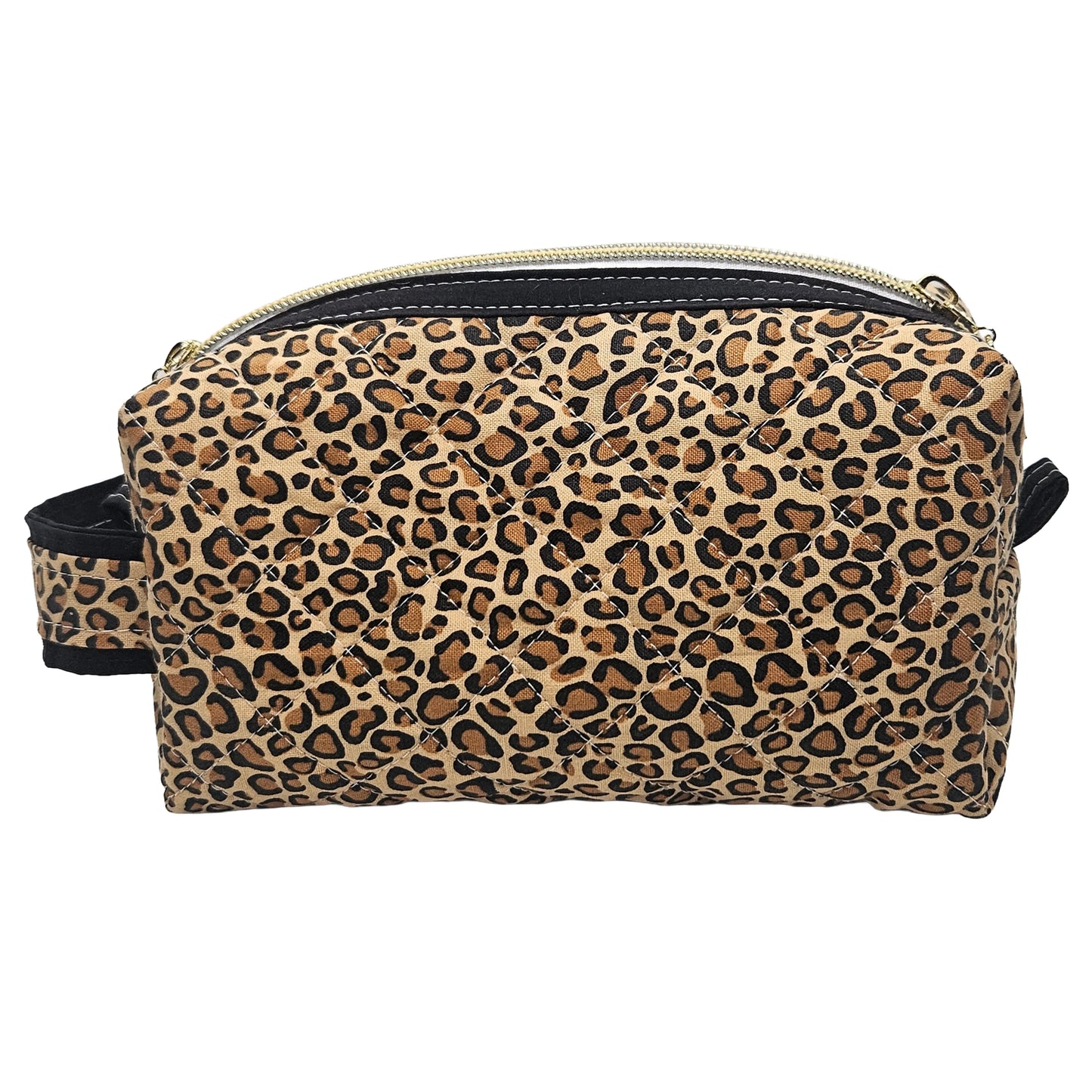 Leopard Pattern Black Accented Quilted Pattern Zipper Box Pouch