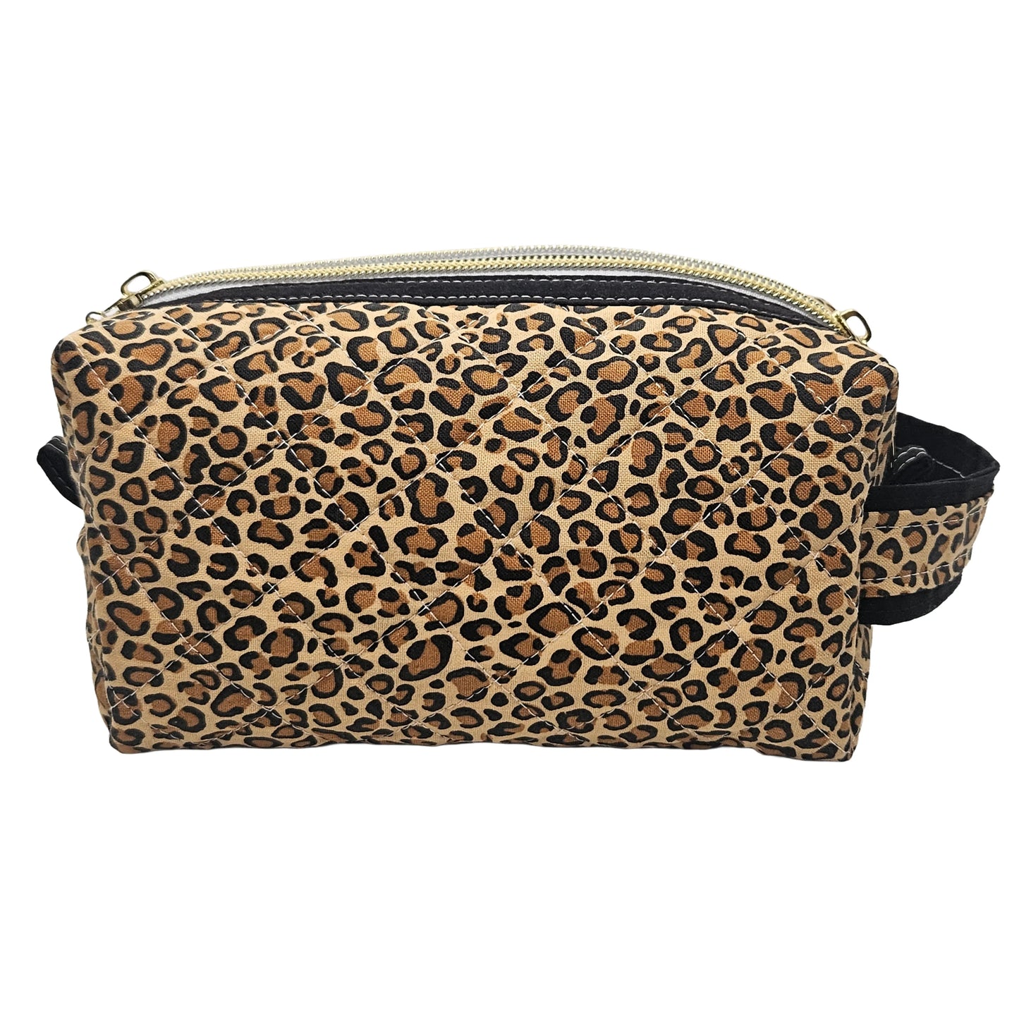 Leopard Pattern Black Accented Quilted Pattern Zipper Box Pouch