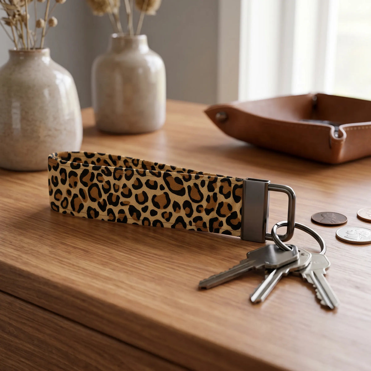 Brown Leopard Print Keychain Wristlet