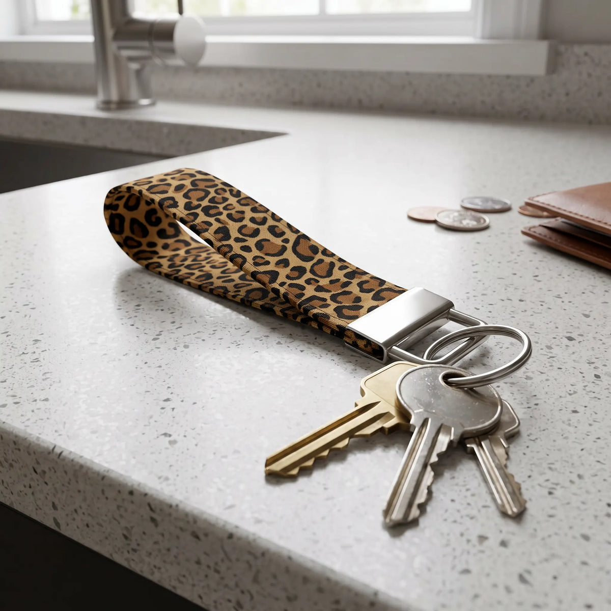 Brown Leopard Print Keychain Wristlet