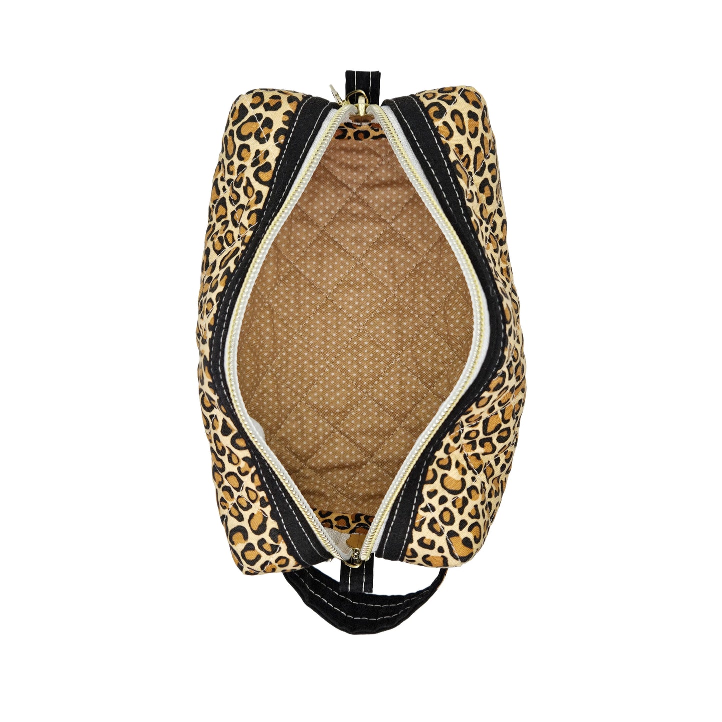 Leopard Pattern Black Accented Quilted Pattern Zipper Box Pouch