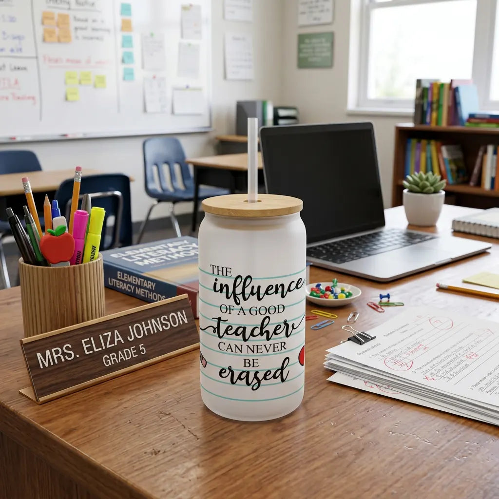 Lined Paper Teacher Influence 16oz Frosted Glass Can