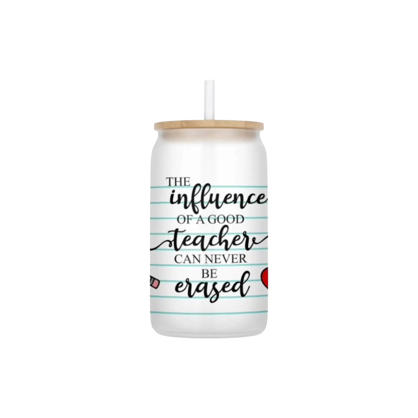 Lined Paper Teacher Influence 16oz Frosted Glass Can