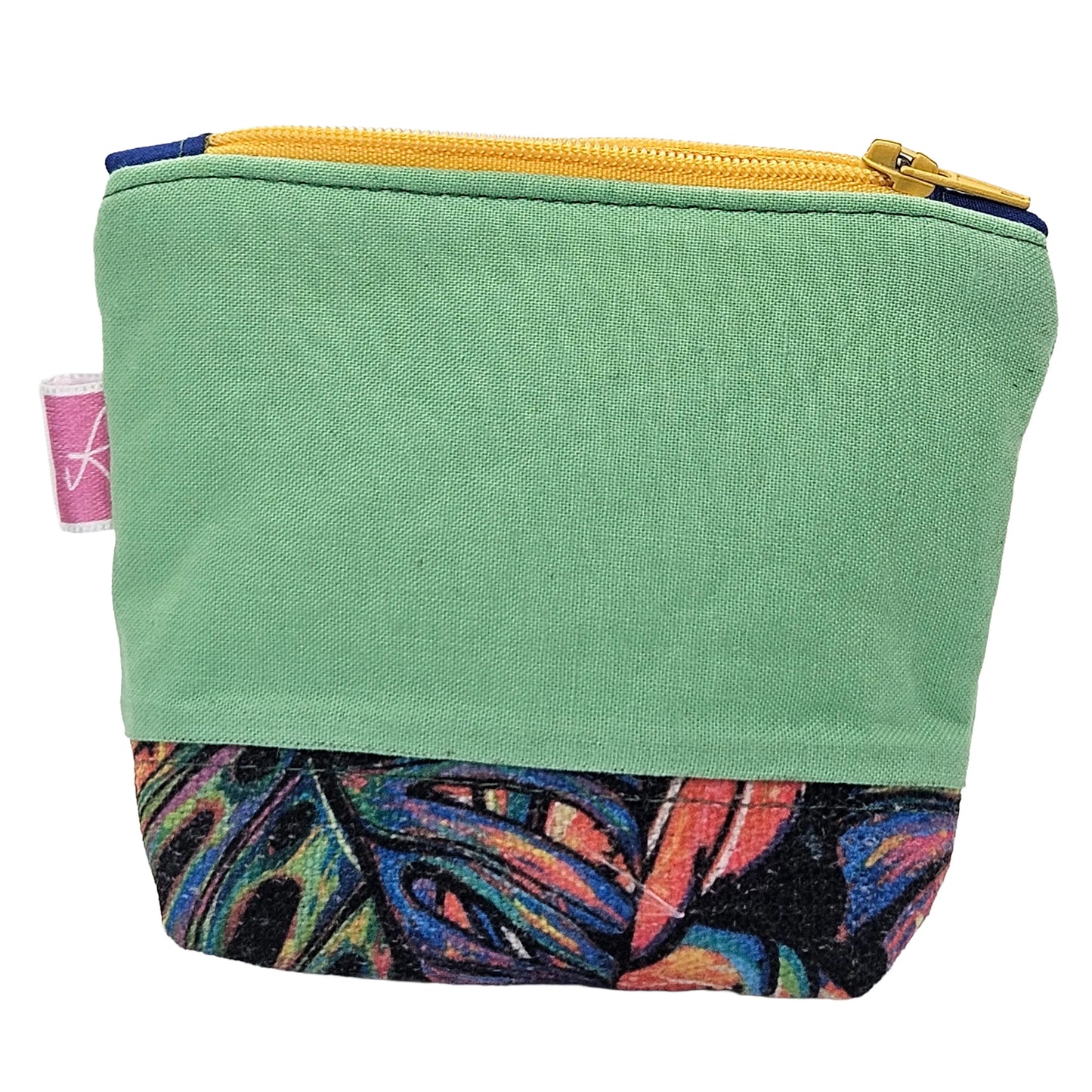 Mint Green Tropical Monstera Leaf Pattern Handmade Mini Zipper Pouch