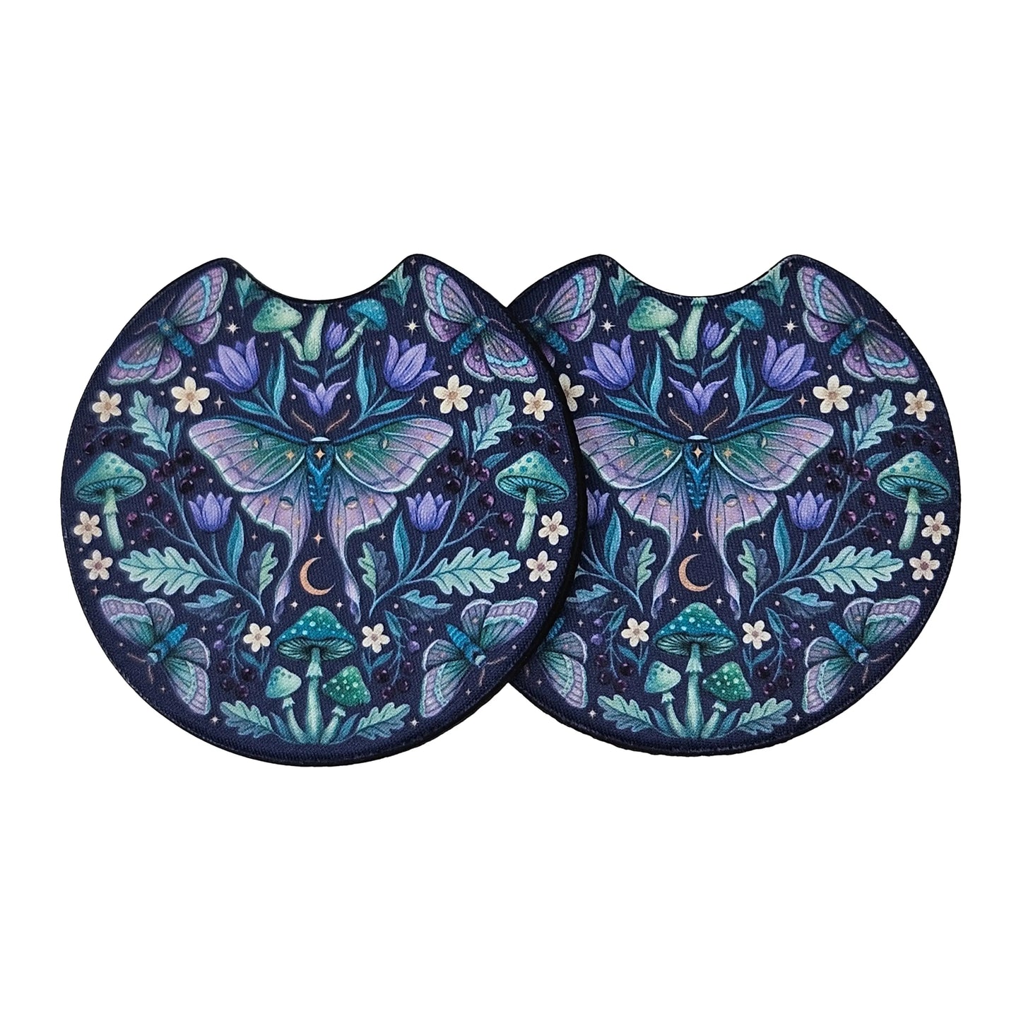 Whimsical Luna Moth 2 Pack Neoprene Car Coaster Set