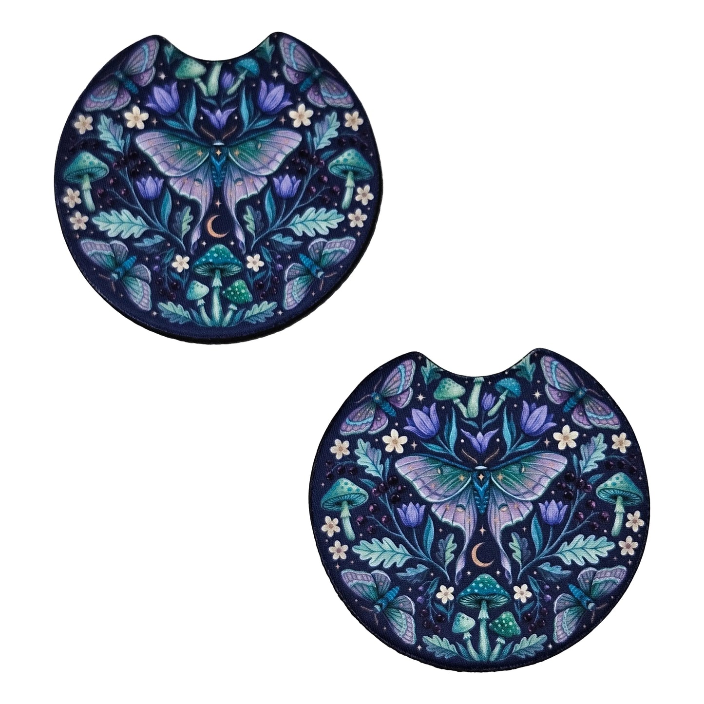Whimsical Luna Moth 2 Pack Neoprene Car Coaster Set